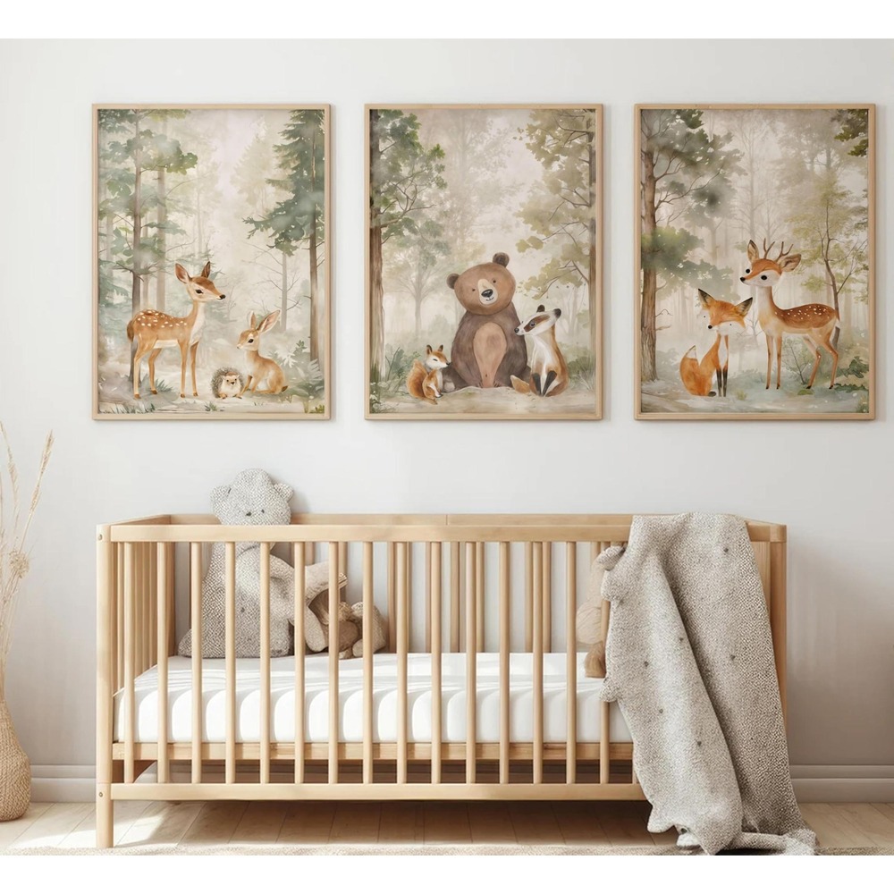 Woodland Animal Nursery Canvas Art 3Pc Set 16x24 New - Picture 3 of 6